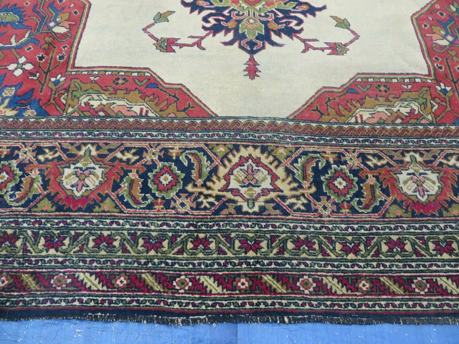 10' X 13' Antique Handmade Turkish Wool Rug with Persian Heriz Serapi Bakshaish Pattern - Beige, Red, and Blue Colors - Jewel Rugs