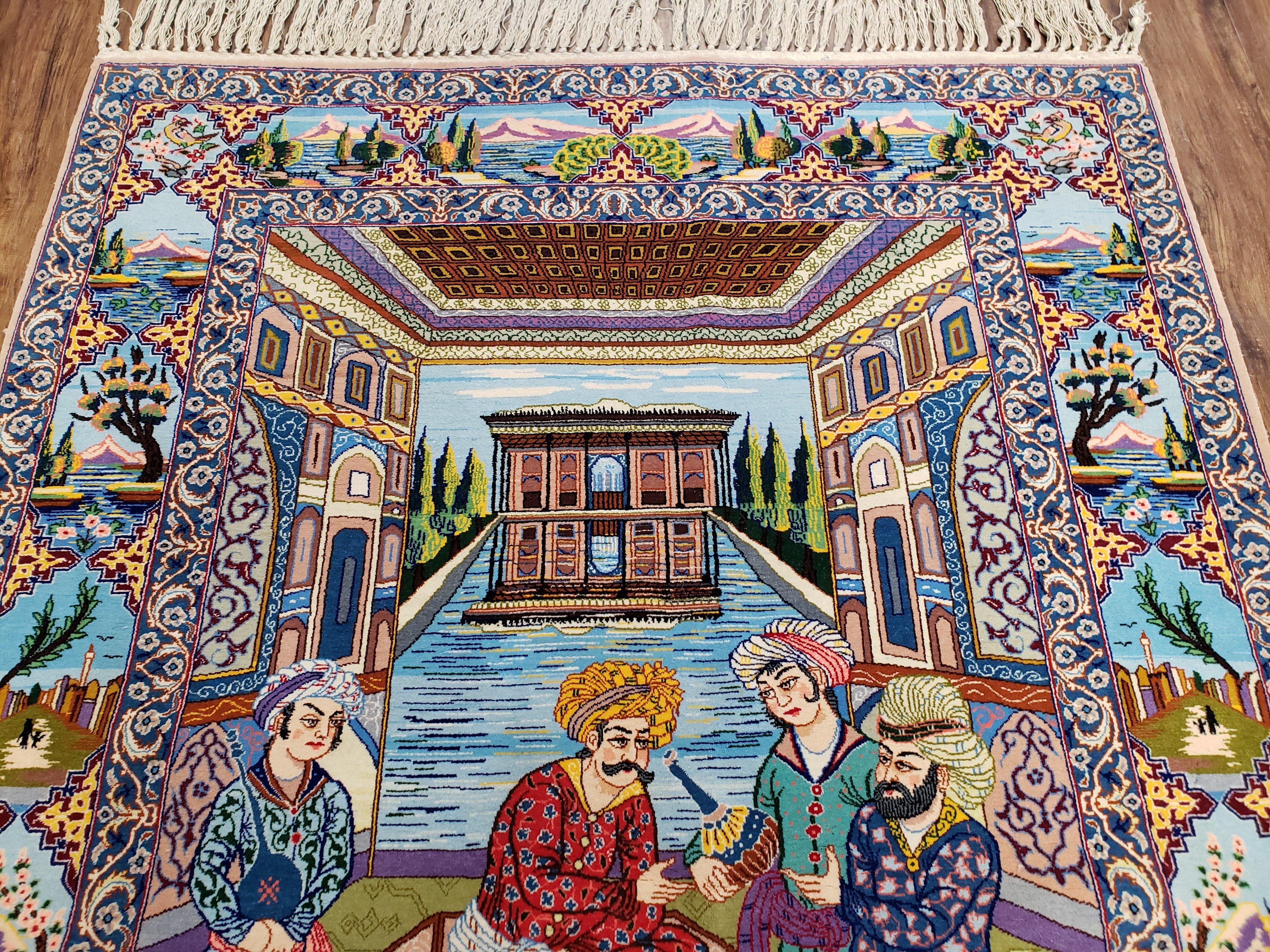 Persian Isfahan Pictorial Rug 3x5 – Kork Wool on Silk - Jewel Rugs