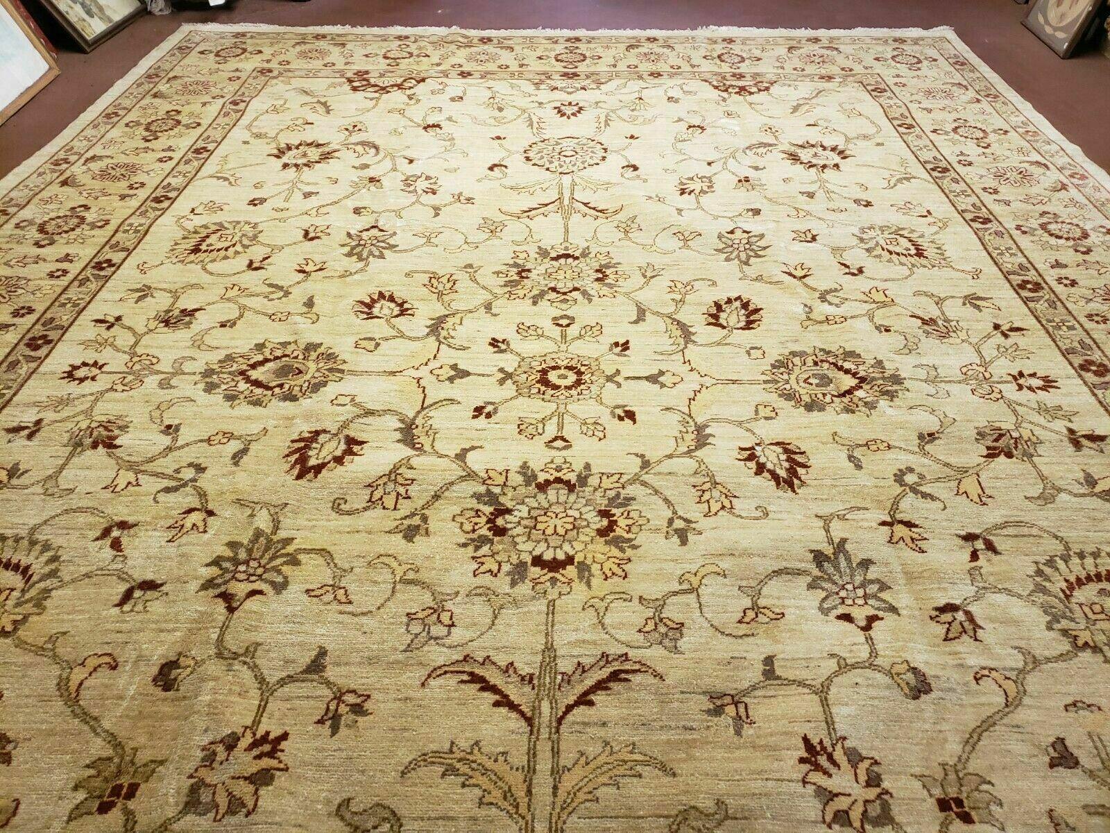 Oushak Rug 10x14 Neutral Colors Handmade Peshawar Wool Carpet Oatmeal Beige - Jewel Rugs