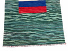 Sea Green Kilim Area Rug, White Blue Red Stripes, Russian Flag Rug, Flatweave Hand Knotted Carpet, Turkish Carpet, Wool, New, 5' 6" x 7' 10" - Jewel Rugs