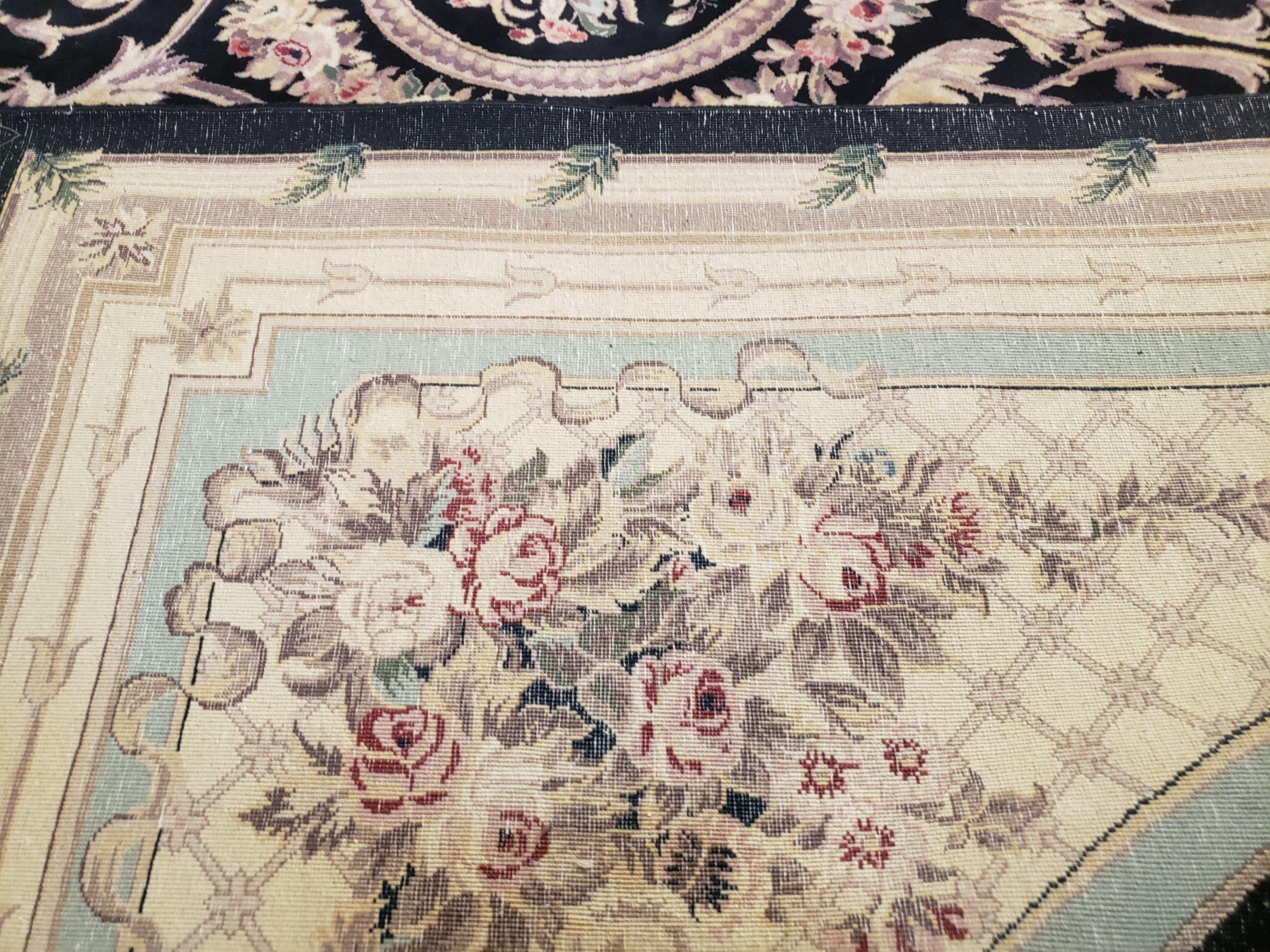 8x10 Aubusson Rug, Fine Hand Knotted Wool Carpet, French European Design, Black & Ivory - Jewel Rugs