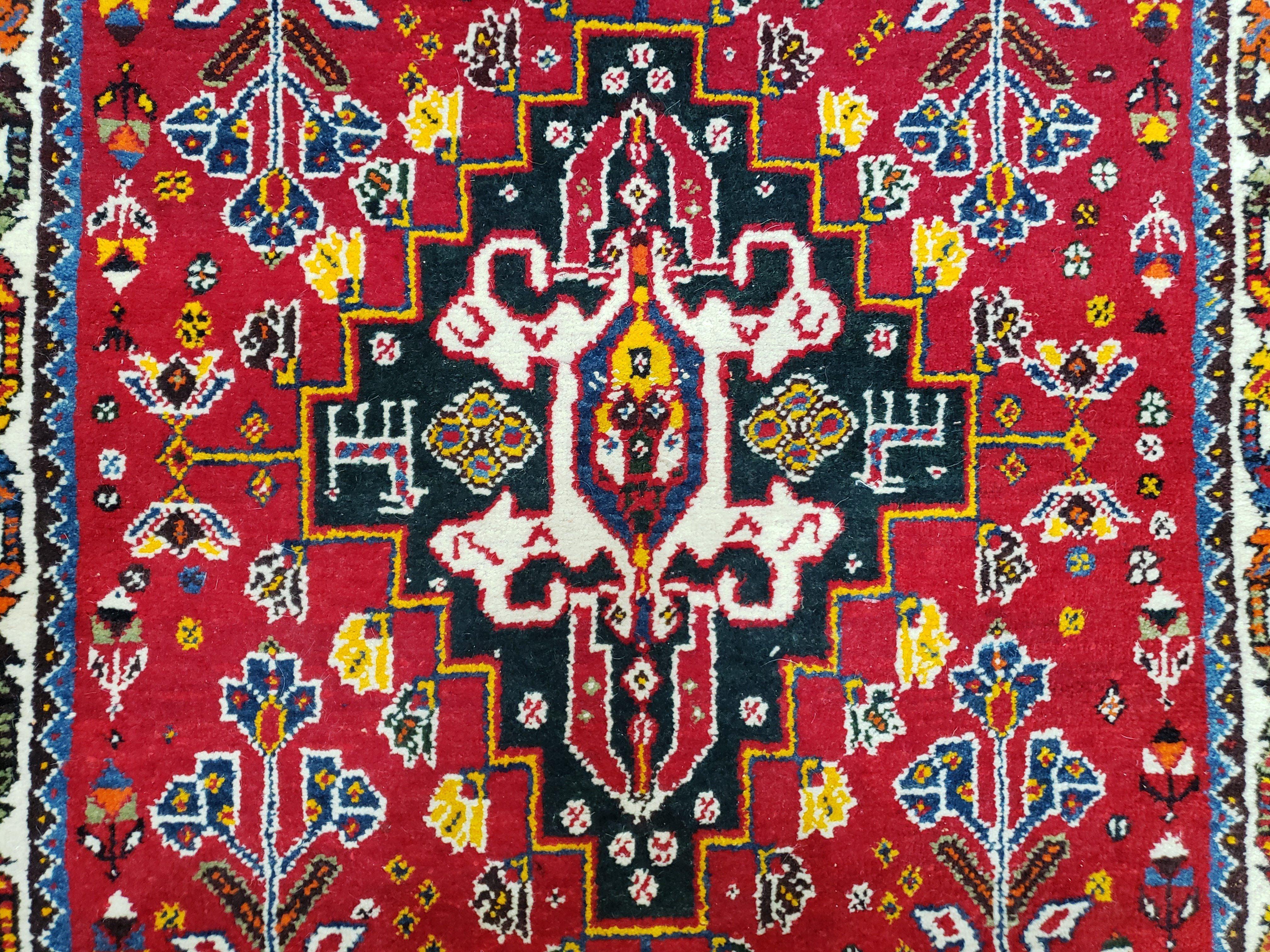 Antique Persian Tribal Qashqai Double Seat Cushions Bag, Red, Hand-Knotted, 2'6" x 4' 10", Nomadic Tribal Collectible Rug, Hand Knotted, Wool - Jewel Rugs