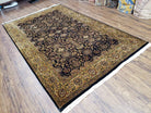 Vintage Floral Indo-Persian Area Rug 5x9 - 6x10, Wool Hand-knotted Black & Gold Indian Oriental Carpet, 6x9 Dining Table Rug, Bedroom Rug - Jewel Rugs