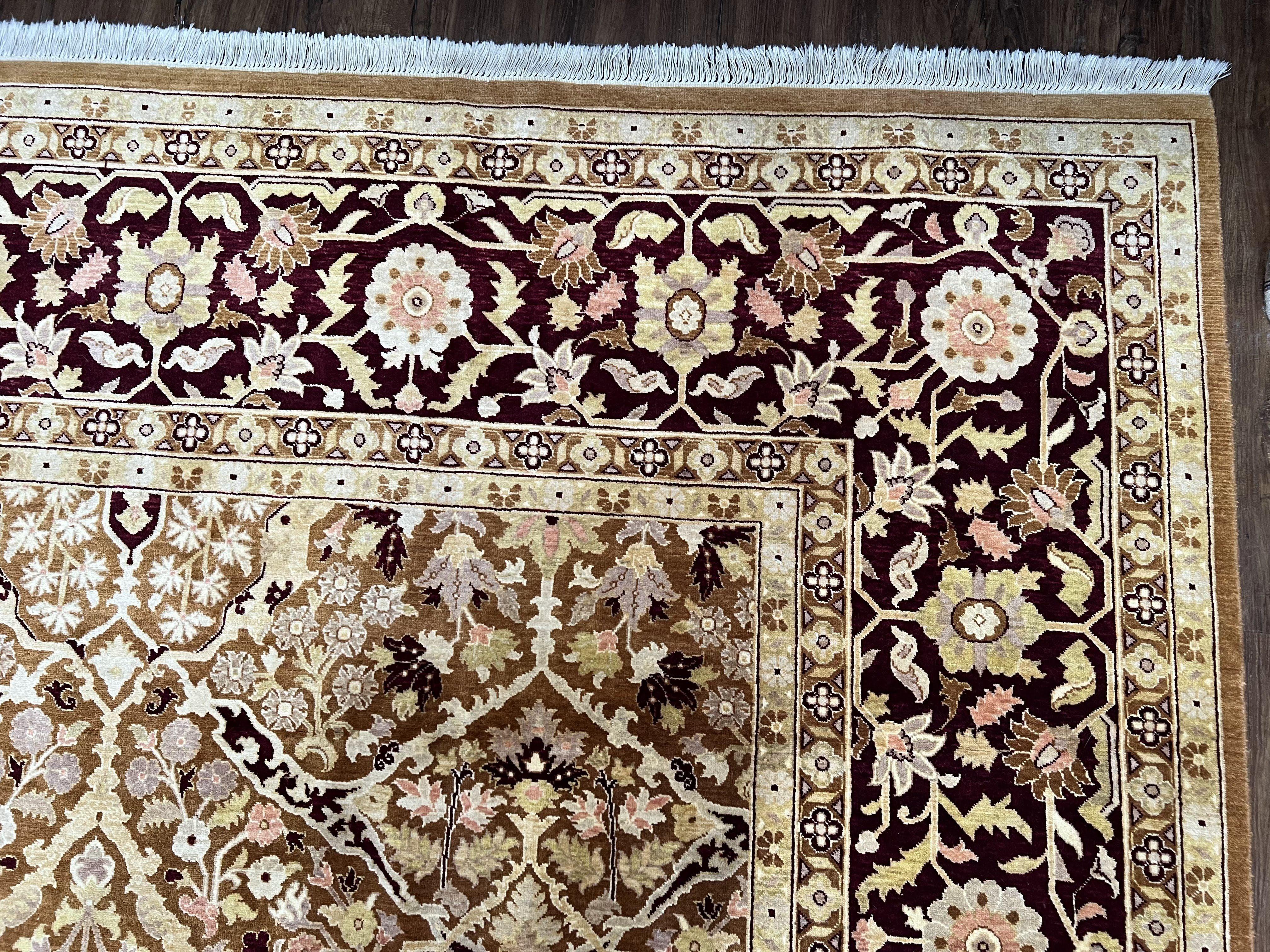 Indian Rug 9x12 Agra Rug, Vintage Rug 9 x 12 Wool Rug, Area Rug 9x12 Oriental Carpet, Unique Colors, Hand Knotted, Clay Dark Brown, Allover - Jewel Rugs