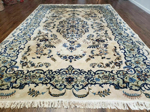8' X 10' Semi Antique Handmade India Floral Lamb Wool Rug Carpet Ivory/ Beige - Jewel Rugs