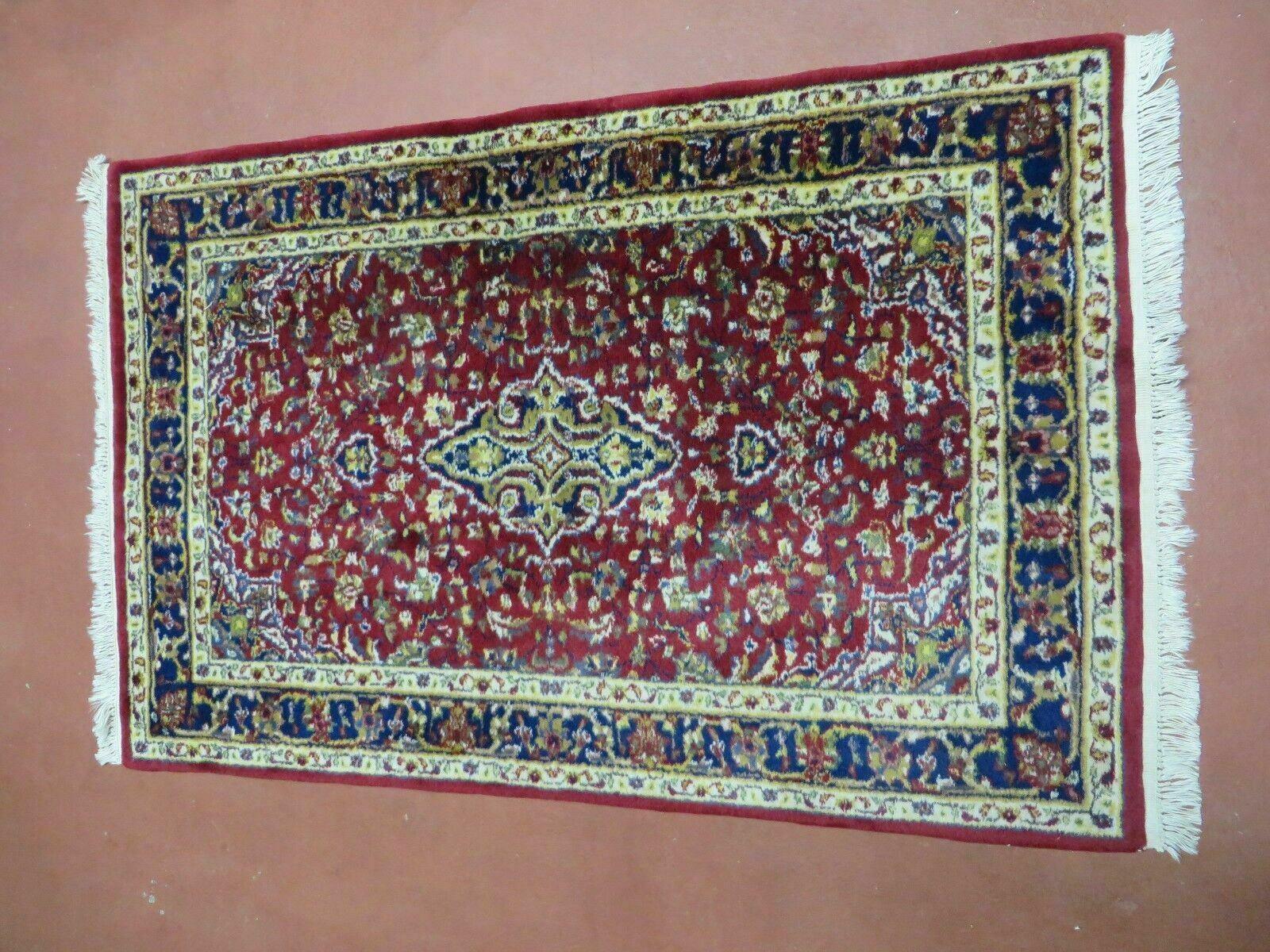 2' 6" X 4' Vintage Handmade Indian Lahore Red Wool Rug Nice - Jewel Rugs