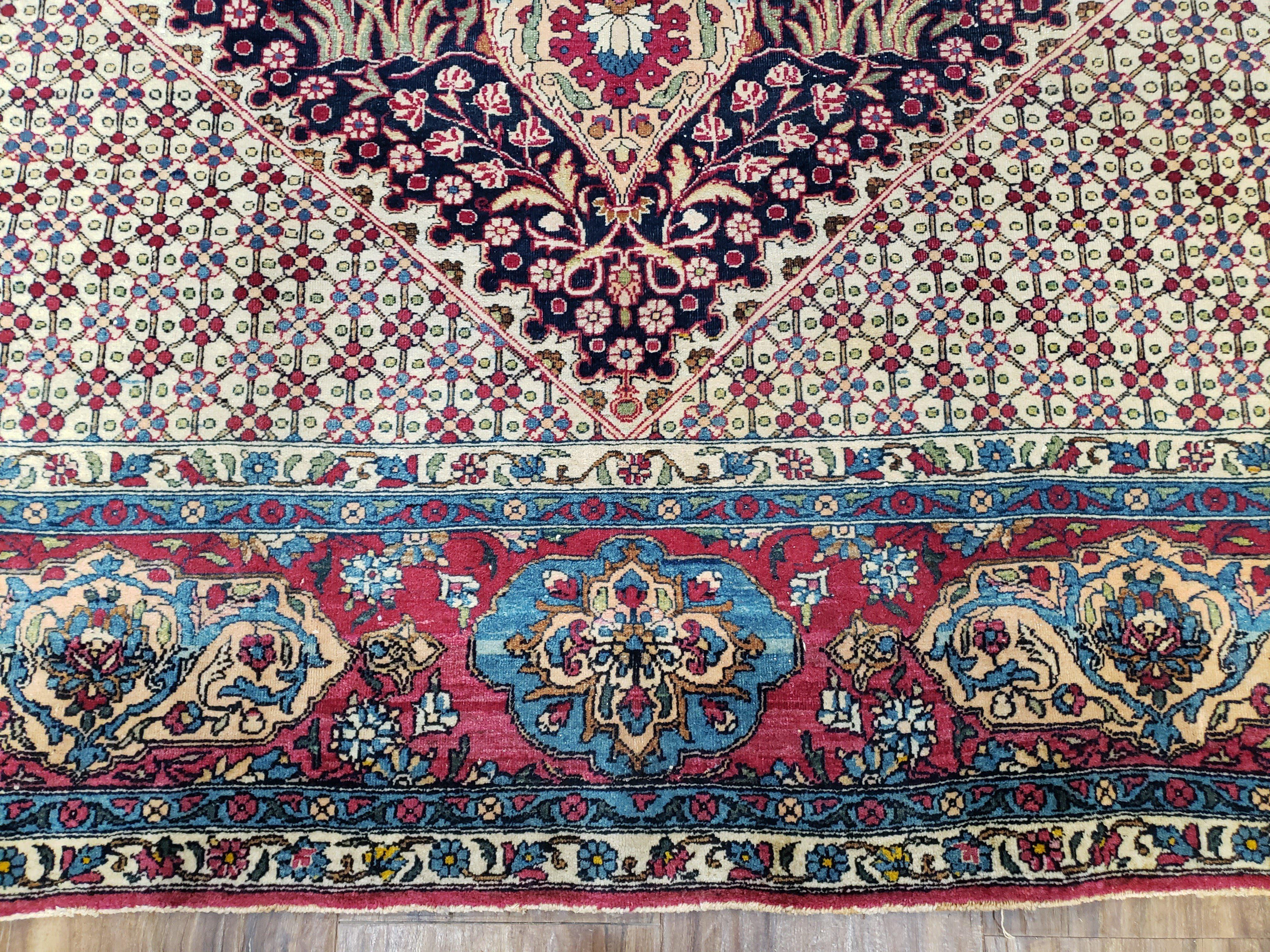 Antique Persian Tehran Rug 5x8, Midnight Blue and Red, Hand-Knotted, Wool - Jewel Rugs