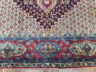 Semi Antique Persian Tehran Rug, Floral Design, Midnight Blue and Red, Hand-Knotted, Wool, 5' x 7' 9" - Jewel Rugs