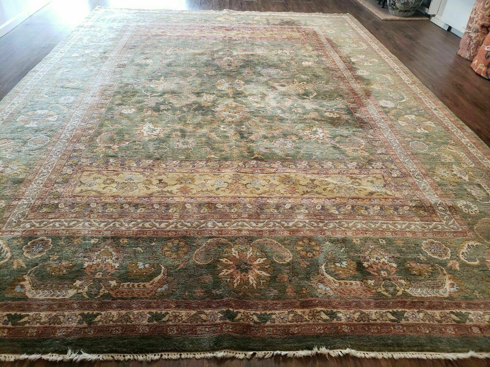 10' X 14' Handmade Indian Wool Rug Carpet Tea Washed Nice Green Gold - Jewel Rugs