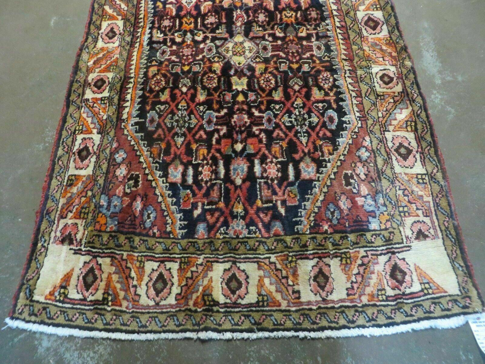 3'7" X 9' Vintage Handmade India Floral Oriental Wool Runner Rug Blue # 117 - Jewel Rugs