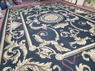 Black and Tan Aubusson Rug, 10 x 14 Aubusson Carpet, New Aubusson Rug, Elegant, Wool, Handmade Area Rug, Flatweave Rug, Large Aubusson Rug - Jewel Rugs