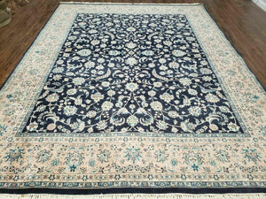 8' X 10' 5" Fine Handmade Chinese Allover Oriental Wool Rug Carpet Navy Blue - Jewel Rugs