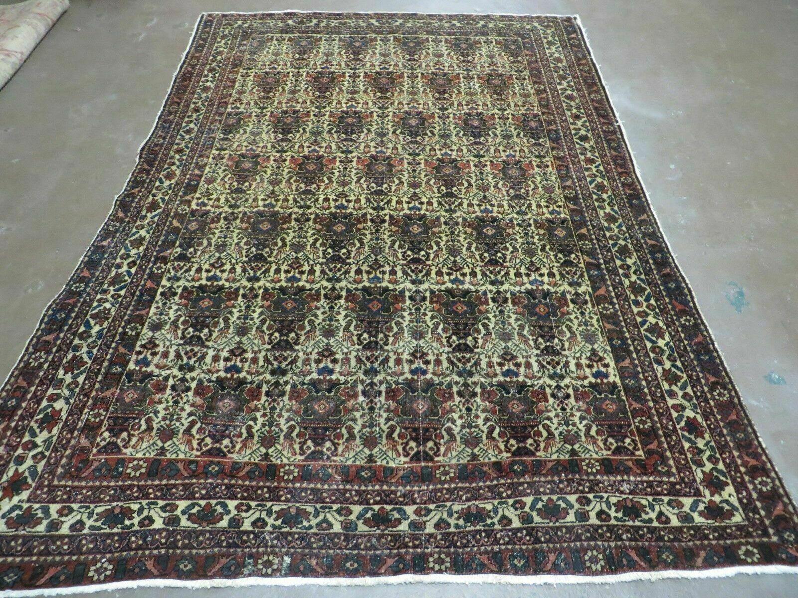 Antique Persian Afshar Rug 5x7, Wool Hand Knotted Oriental Carpet 5 x 7 ft, Repeated Motif Allover, Cream and Maroon, Tribal Rug, Medium Sized Rug,  Zil-i-Sultan Design - Jewel Rugs