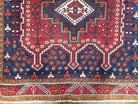 Antique Persian Shiraz Tribal Rug, Afshar Design, Double Medallion, Hand-Knotted, Red and Navy Blue, Wool, 5' 1" x 6' 8" - Jewel Rugs