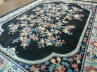 8' x 10' Vintage Handmade Art Deco Plush Chinese Wool Rug center Flower Black - Jewel Rugs