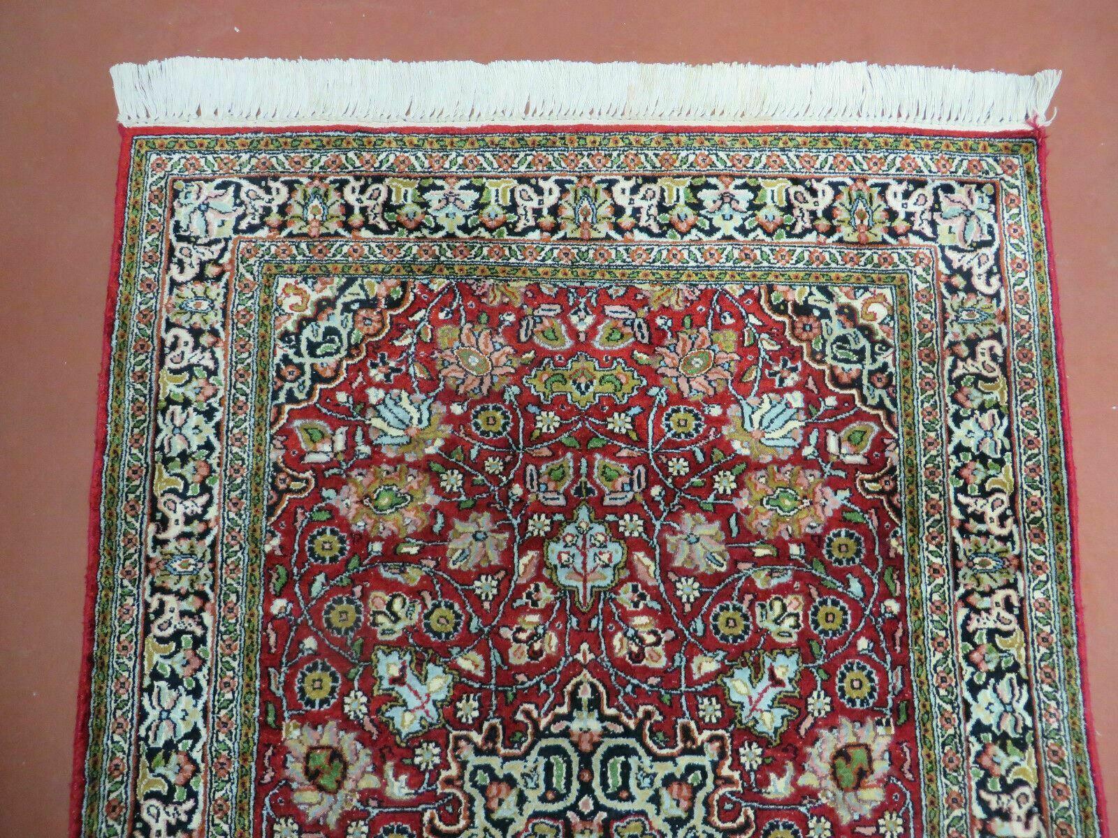 2.5' X 4' Vintage Handmade Fine Indo Kashmir Silk Red Rug Nice - Jewel Rugs