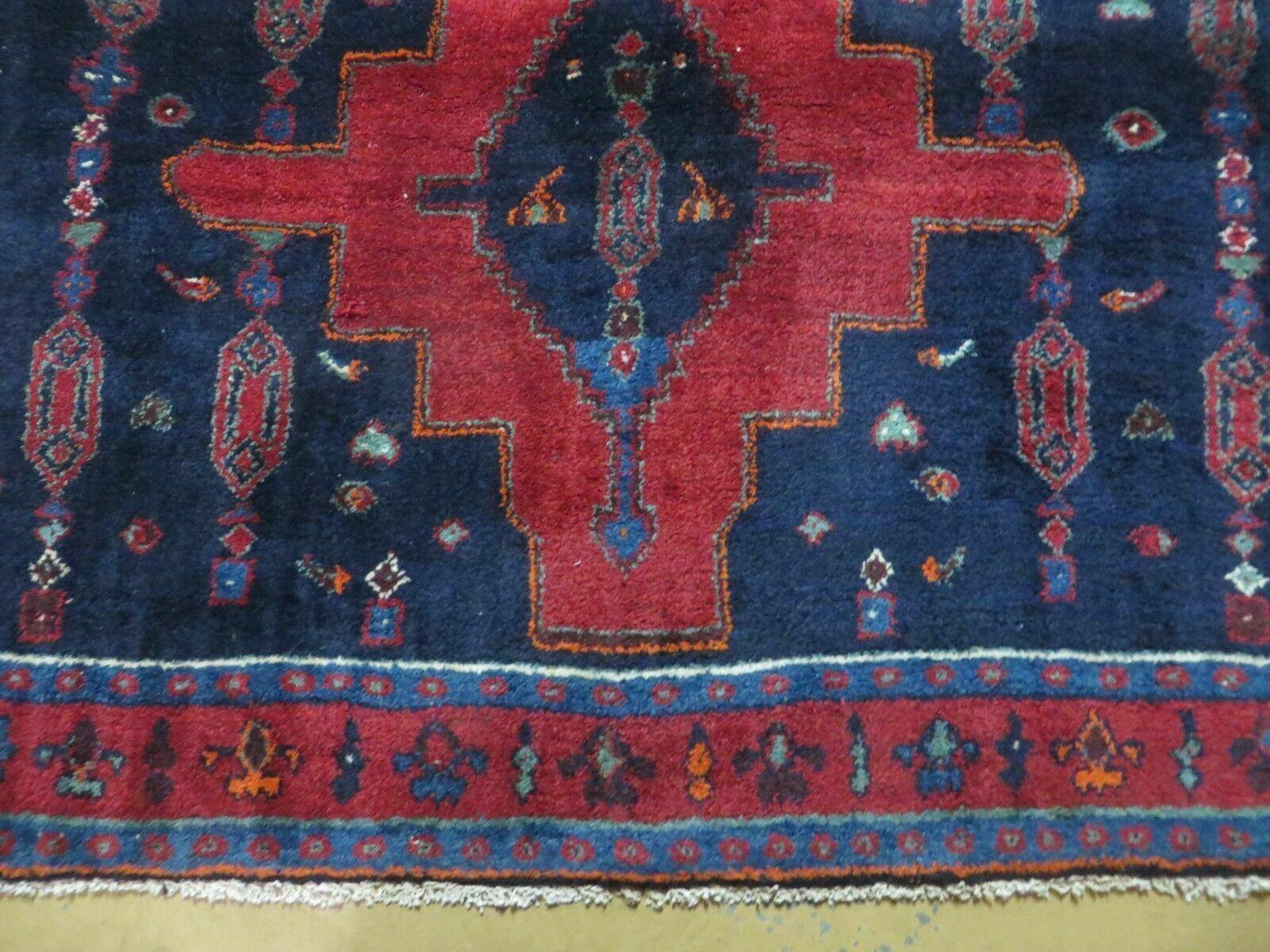 5' X 9' Antique Handmade India Geometric Oriental Wool Rug Veg Dyes Red Blue - Jewel Rugs