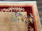 Chinese Art Deco Rug 9x12, Simple Design, Vintage Antique Asian Oriental Carpet, Handmade Wool Rug, Apricot and Maroon, Floral, 1950s Rug - Jewel Rugs