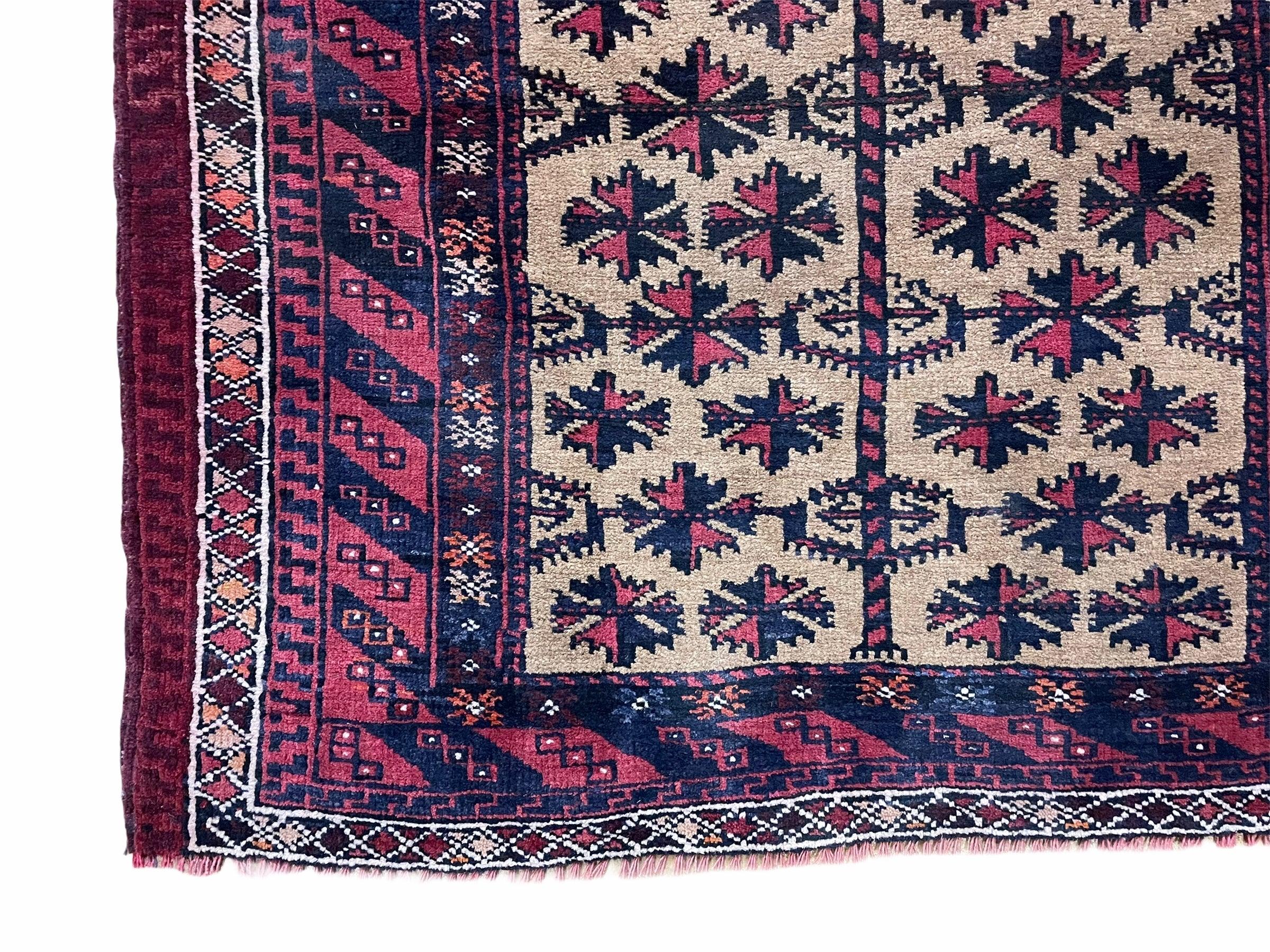 2' 6" X 4' 4" Vintage Handmade Tribal Wool Rug Balouchi Afghan Rug Red 3x5 - Jewel Rugs