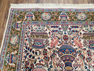 Vintage Persian Ghom Kashmar Rug, Ivory, Wool, Hand-Knotted, 4' 2" x 6' 8" - Jewel Rugs