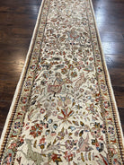 Persian Taba Tabaie Tabriz Runner Rug 2.6 x 15 ft Long Runner, Vintage Persian Runner, Hunting Scene, Horses Flowers, Beige Opal, High Quality, Wool Runner - Jewel Rugs