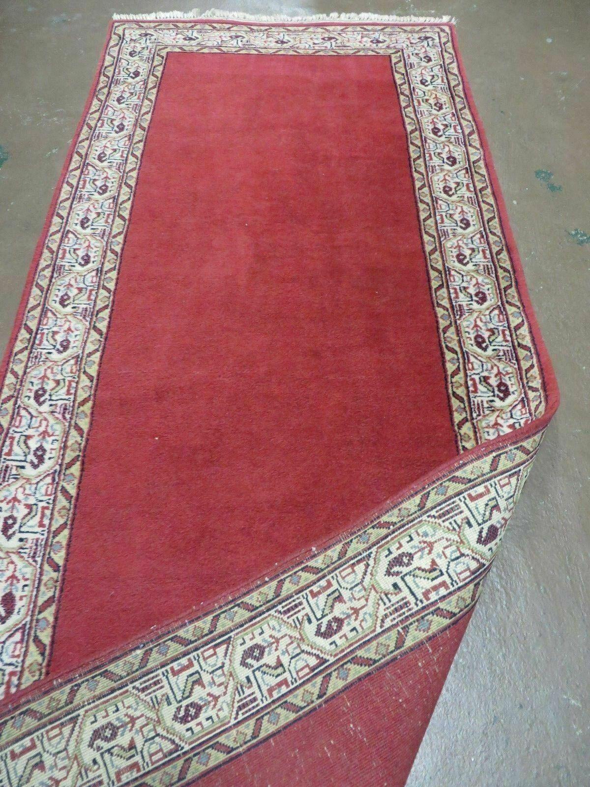 2' 8" X 7' Vintage Handmade India Wool Runner Rug Nice Red Organic Colors - Jewel Rugs