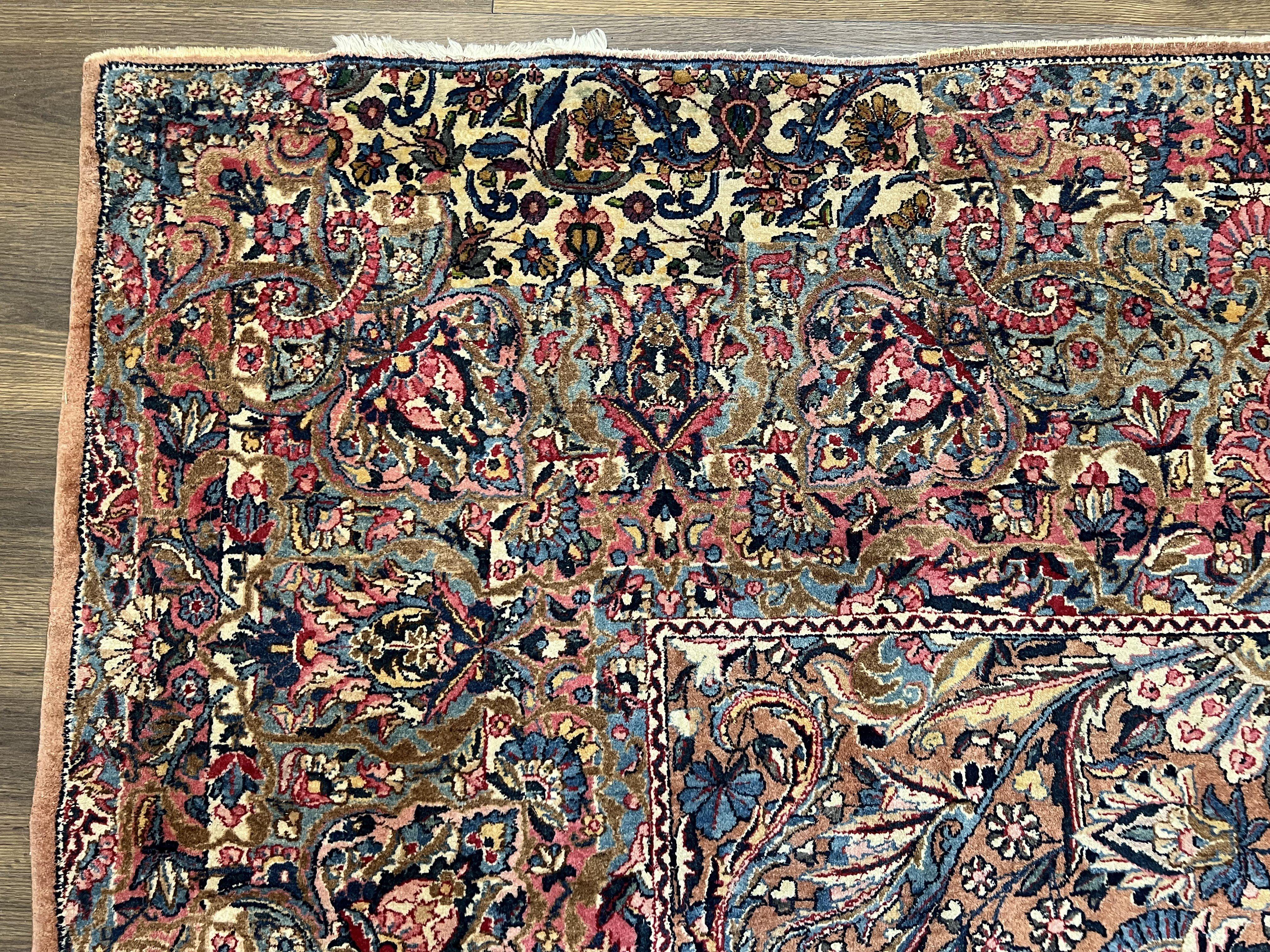 Stunning Persian Kirman Rug 11x15, Hand Knotted Wool Carpet, Large Antique Oriental Red Blue Area Rug 11 x 15 Allover Floral Palace Size Rug - Jewel Rugs