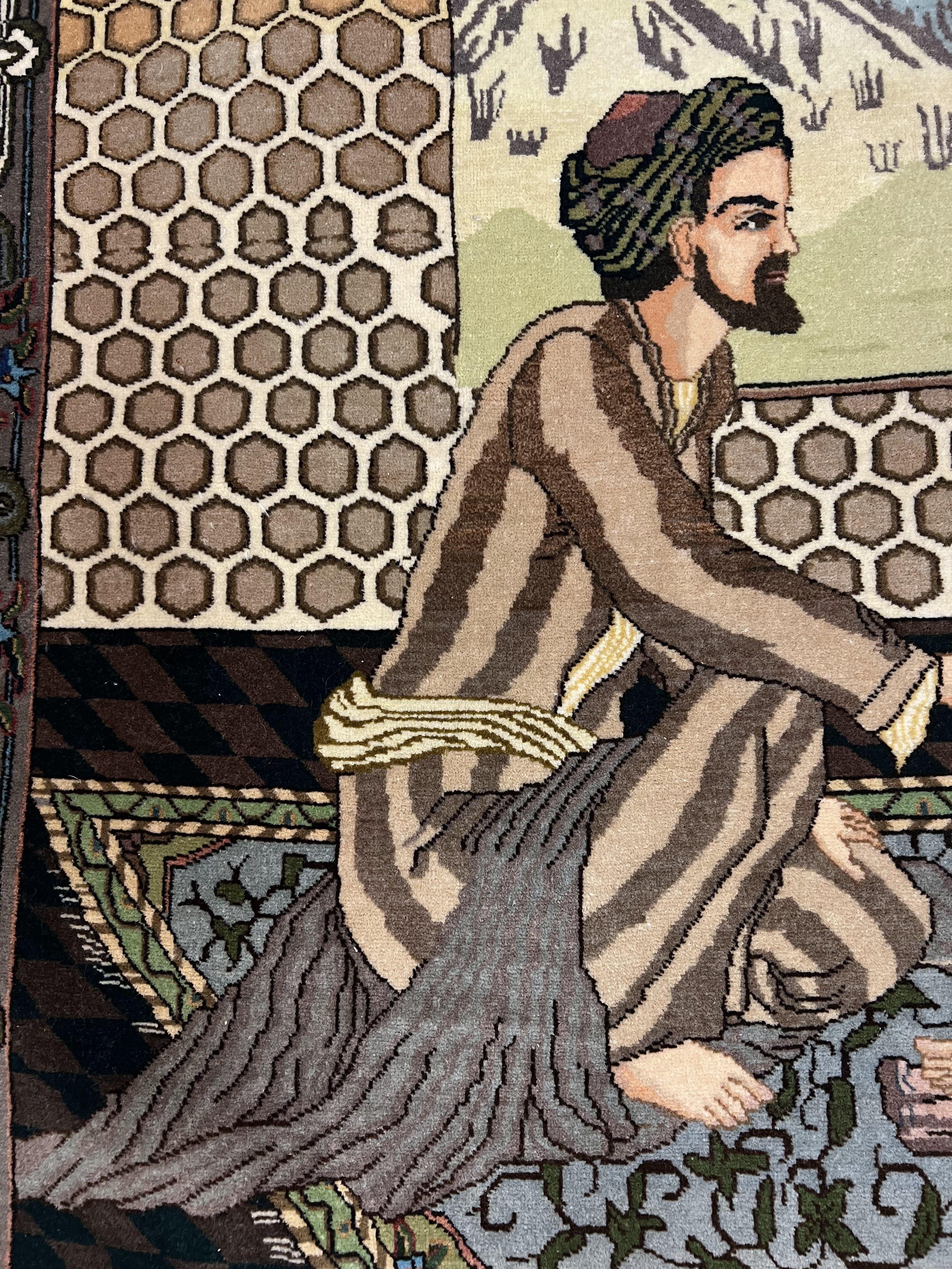 Persian Tabriz Pictorial Rug 4.8 x 3.8, Horizontal Oriental Carpet for Hanging on Wall, Hand Knotted Wool Vintage Fine Carpet, Doctor and Patients - Jewel Rugs