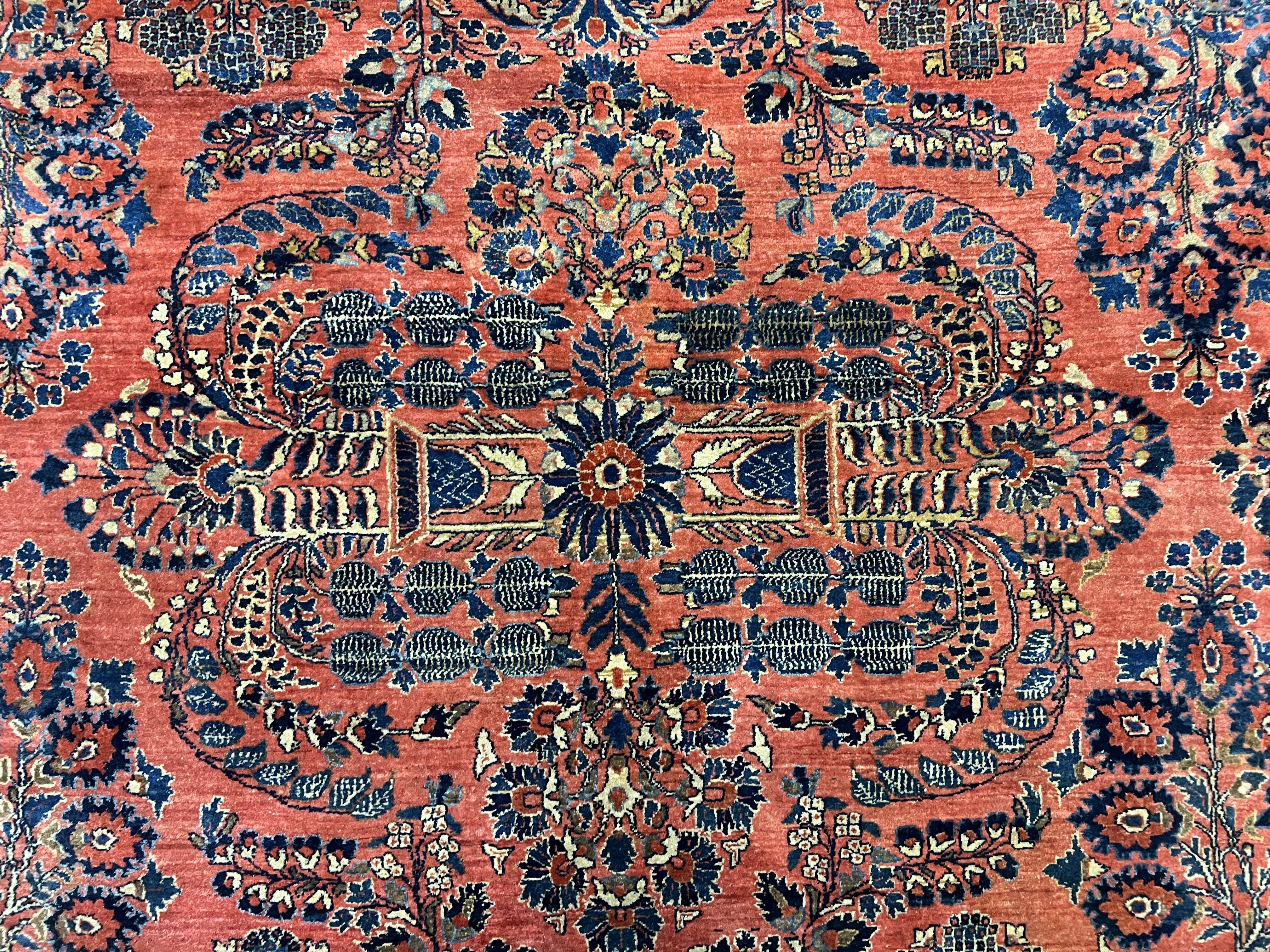 1920s Antique Persian Rug 9x12, Red Blue Hand Knotted, Allover Floral Pattern, High Quality, Room Sized Oriental Carpet, Wool, Collectible - Jewel Rugs