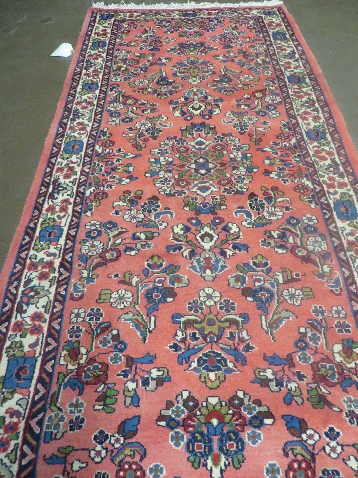 2' 11" X 12' 7" Vintage Indian Floral Handmade Wool Runner Rug Red Nice - Jewel Rugs