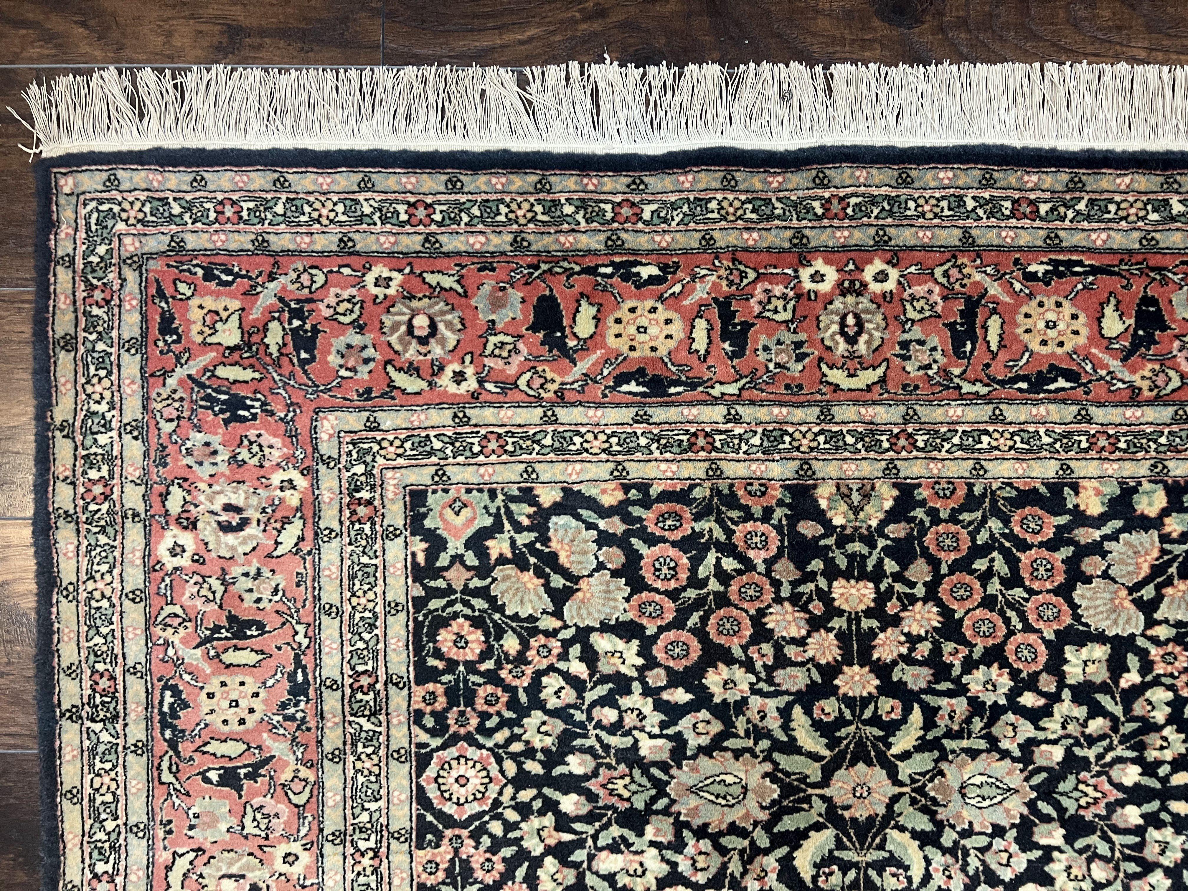 Turkish Hereke Rug 6x9 Turkish Carpet, Vintage Rug 6 x 9 Oriental Rug, Wool Rug, Hand Knotted Rug, Black Salmon Red, Allover Floral Detailed - Jewel Rugs