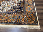 Indo Persian Rug 9x12, Animals Lions Peacocks Birds, Vintage Indian Oriental Carpet 9 x 12, Taba Tabaie, Wool Handmade, Cream Orange Navy - Jewel Rugs