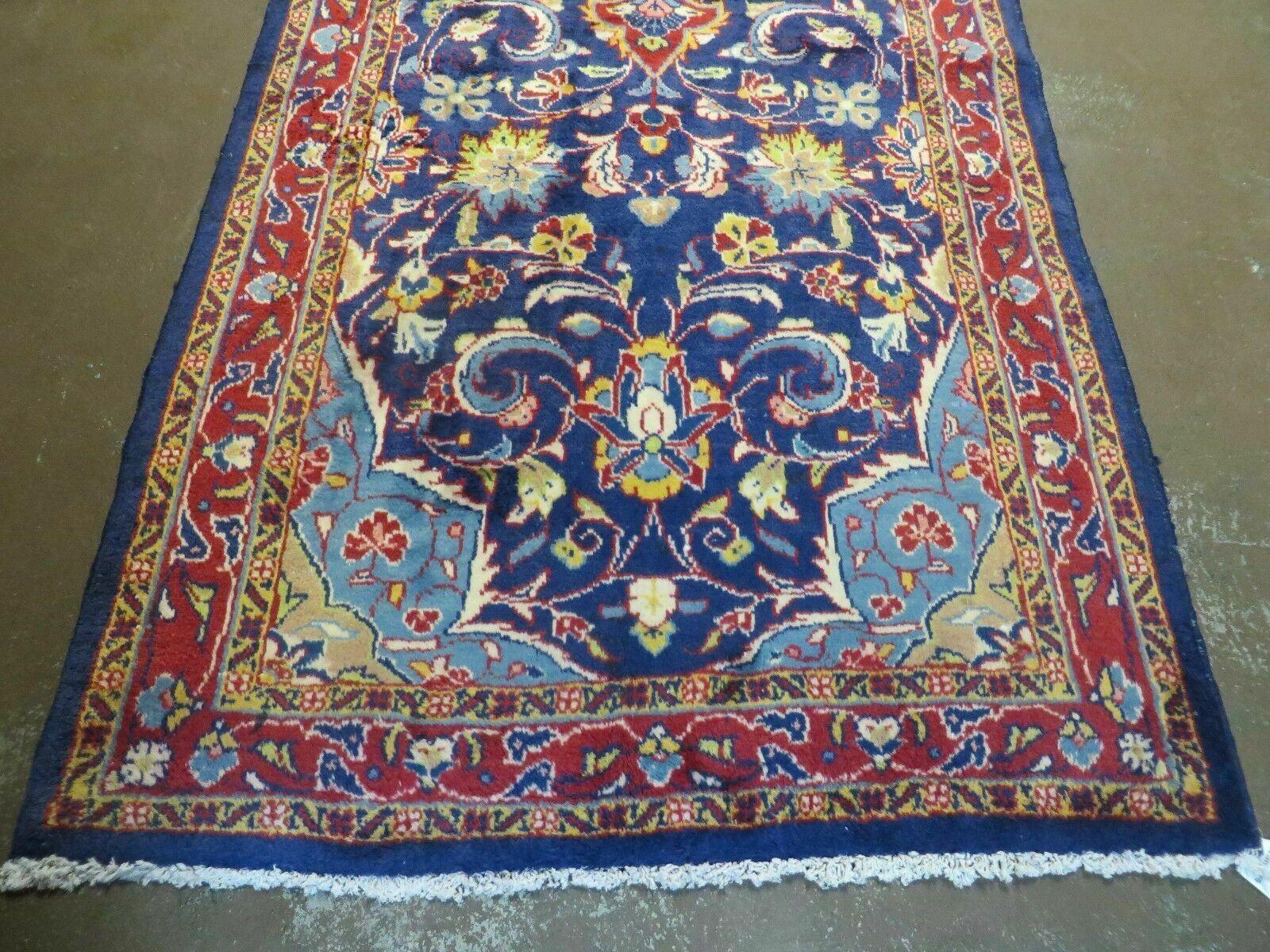 Persian Runner Rug 3.2 x 9.7, Antique Persian Hamadan Blue Wool Runner, Floral Medallion, Red and Blue, Hand Knotted Hallway Kitchen Runner Rug Nice - Jewel Rugs