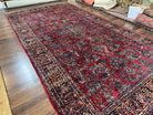 Stunning Persian Sarouk Rug 9 x 16, Antique 1920s Oversized Persian Carpet 9 x 16 ft, Palace Sized Handmade Wool Rug with Signature Red Blue Floral - Jewel Rugs