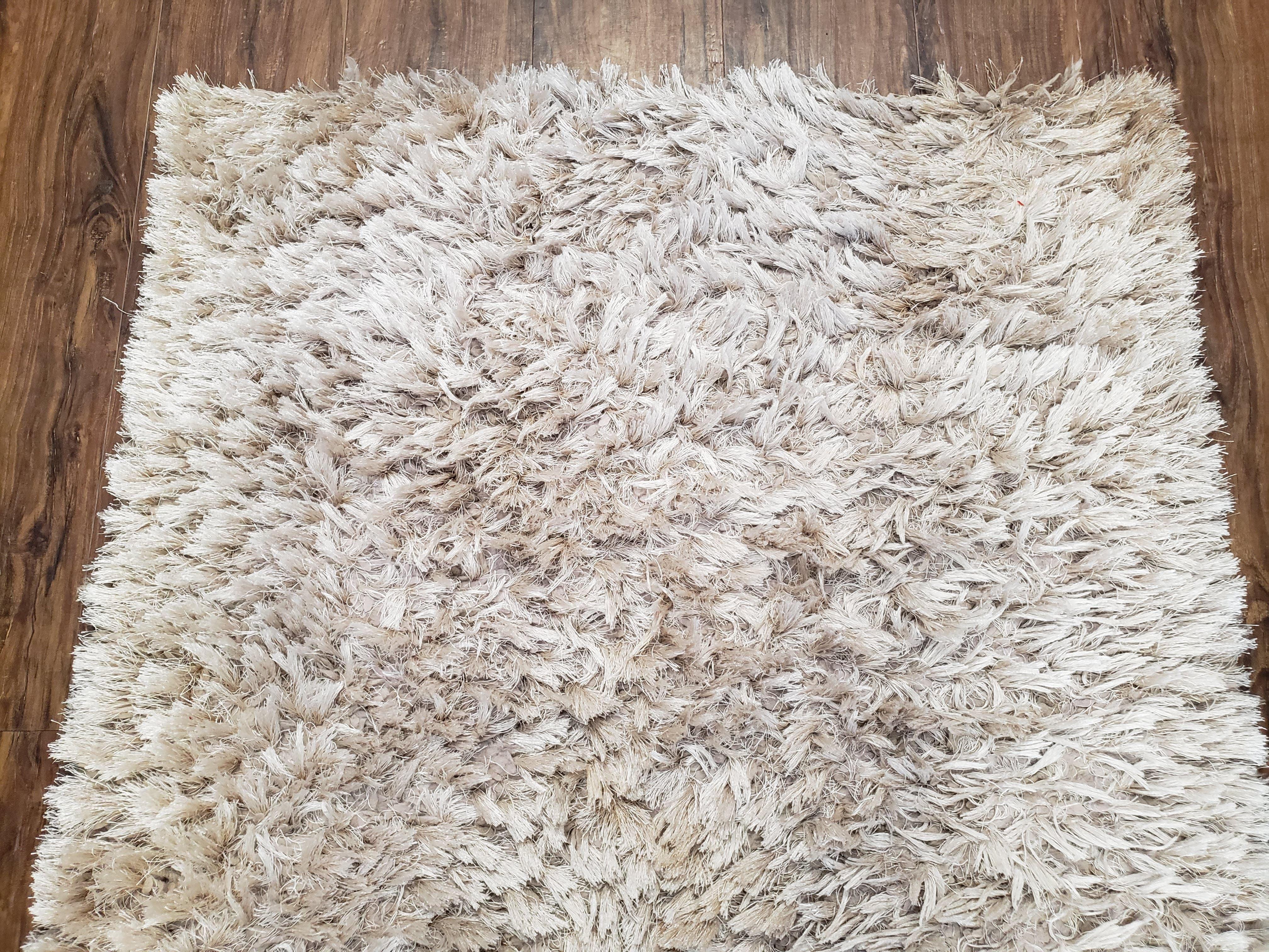 Ivory Shag Rug 3x5, Small Flokati Carpet 3 x 5, Shaggy Shimmer Solid Soft Plush Pile Bedroom Bathroom Rug, Modern Contemporary Area Rug - Jewel Rugs