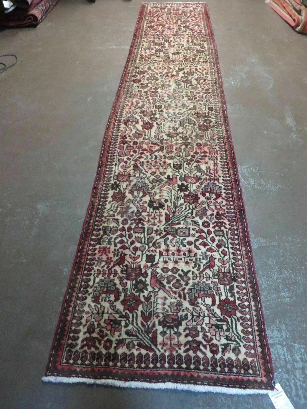 2' 5" X 13' Antique Handmade India Floral Oriental Wool Runner Rug Bird Animal Pictorial # 123 - Jewel Rugs