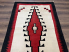 Antique Navajo Rug 4x6, Wool Handwoven Flatweave Collectible Navajo Territory Blanket, Tribal Carpet, Diamond Medallion, Ivory Red Black - Jewel Rugs