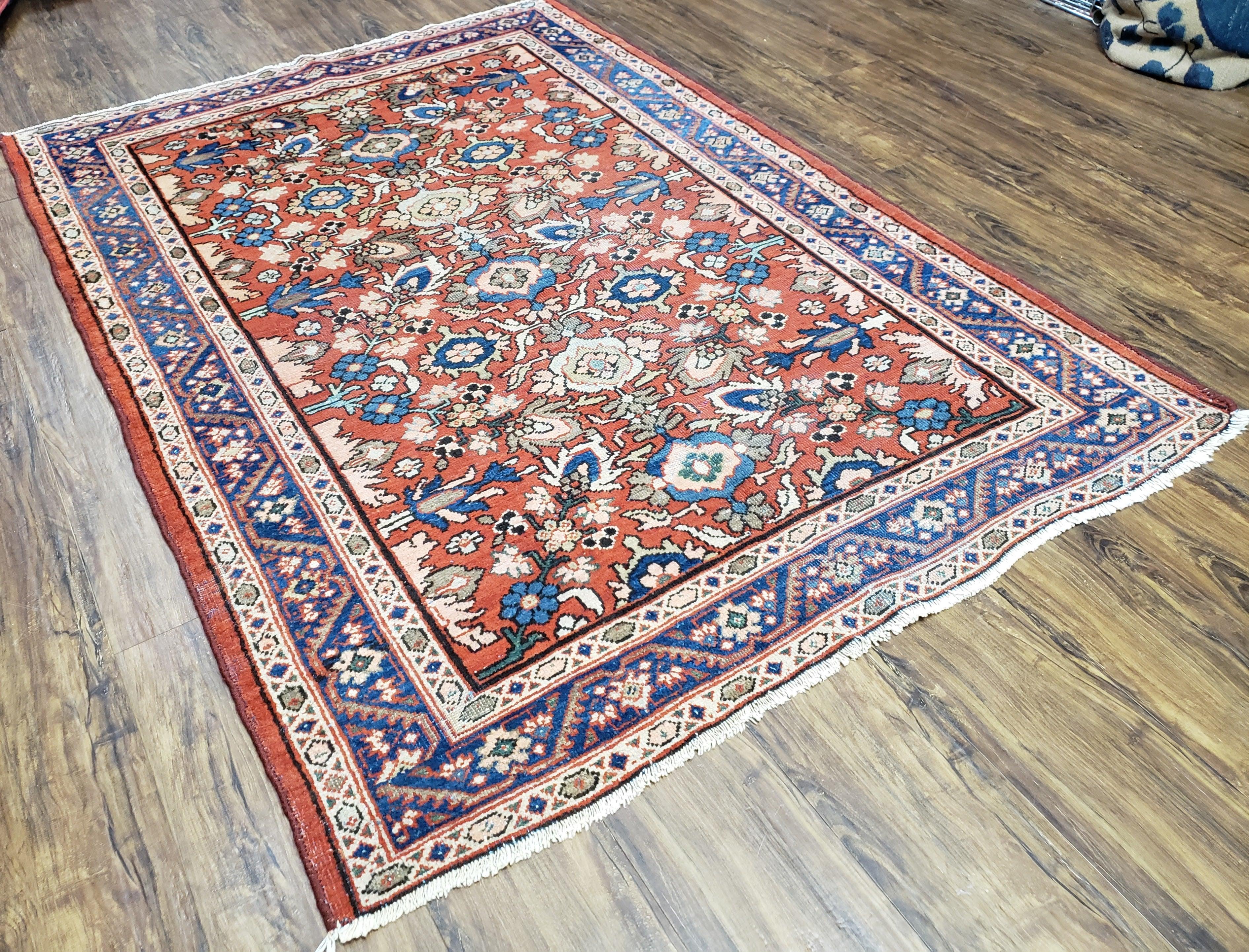 Antique Persian Karajeh Rug, Red & Blue, Hand-Knotted, Wool, 4' 6" x 6' 5" - Jewel Rugs