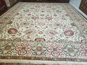 12' X 15' One-of-a-Kind Indian Hand-Knotted Wool Rug Hand Made Floral Ivory Nice - Jewel Rugs