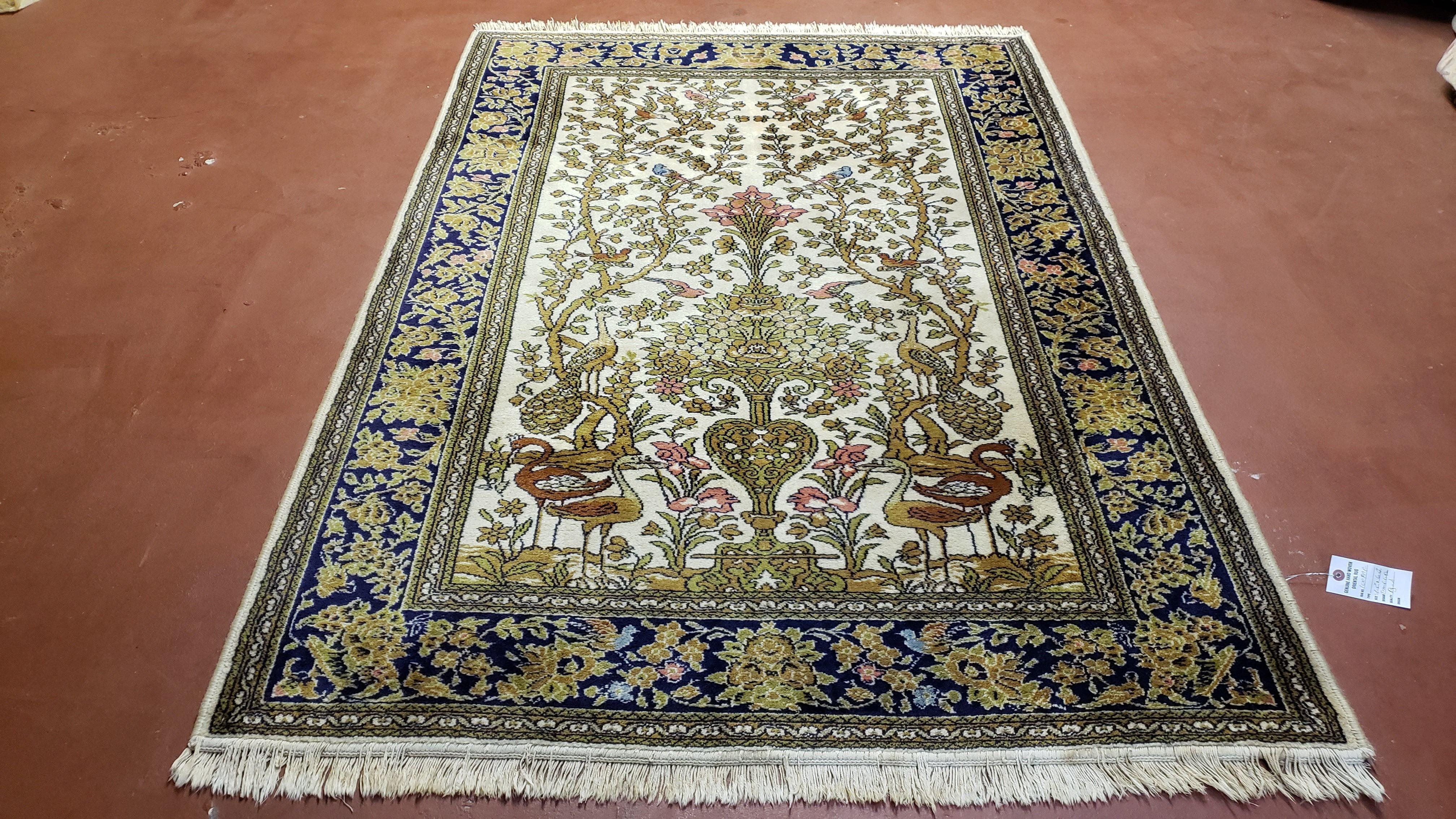 4.5 x 6.4 Tree of Life Rug Animal Motifs Peacocks Eulan Bayer Germany Power-Loomed Oriental Carpet Wool Birds Ducks Nice Area Rug 4x6 - Jewel Rugs