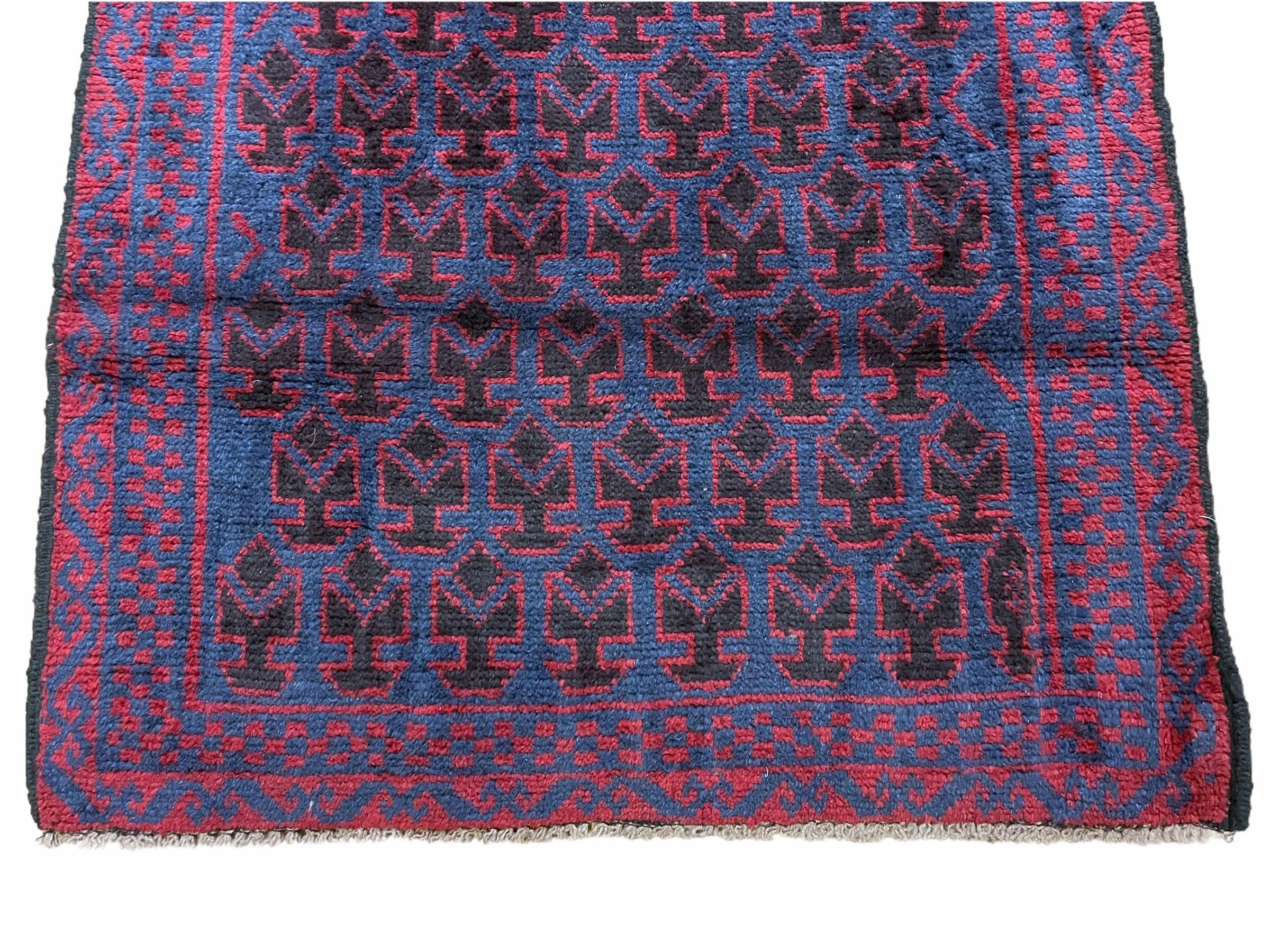 2' 9" X 4' 6" Vintage Handmade Tribal Wool Rug Balouchi Rug Afghan Rug Red Blue - Jewel Rugs