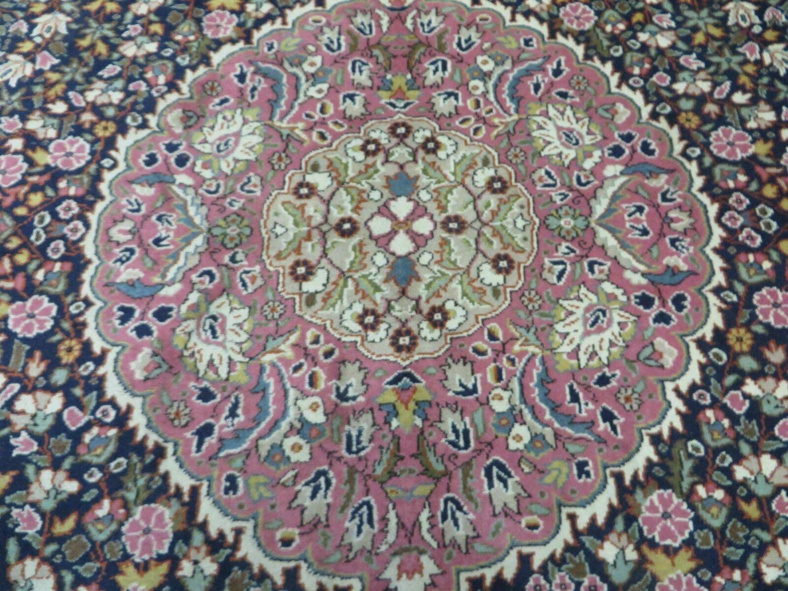 Turkish Sivas Rug 7x11, Navy Blue & Pink, Millifluer Floral Wool Carpet, Vintage - Jewel Rugs