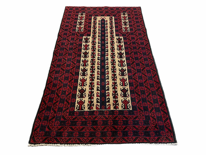 3x5 New Handmade Tribal Rug Afghan Rug Prayer Rug Balouch Wool Rug Red Black Tan - Jewel Rugs