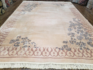 Cream Chinese Aubusson Rug, Floral Design, Pile Rug, Room Sized Rug 8x11, Dining Room Living Room Bedroom Rug, European Design, Hand Tufted - Jewel Rugs