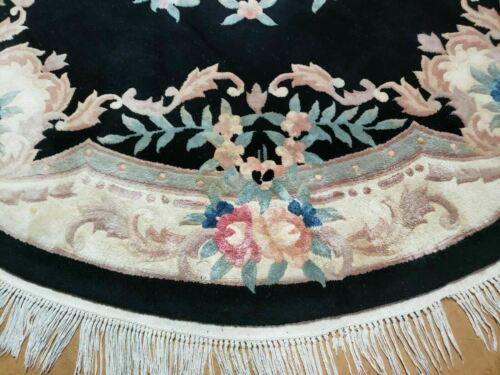 7' Vintage Round Handmade Chinese Peking Art Deco Wool Rug Flowers 90 Line - Jewel Rugs