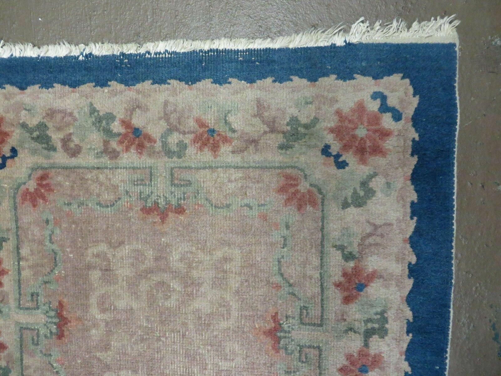 Antique Chinese Rug 2.5 x 4 Gray and Blue Wool Carpet Fette Nichols - Jewel Rugs