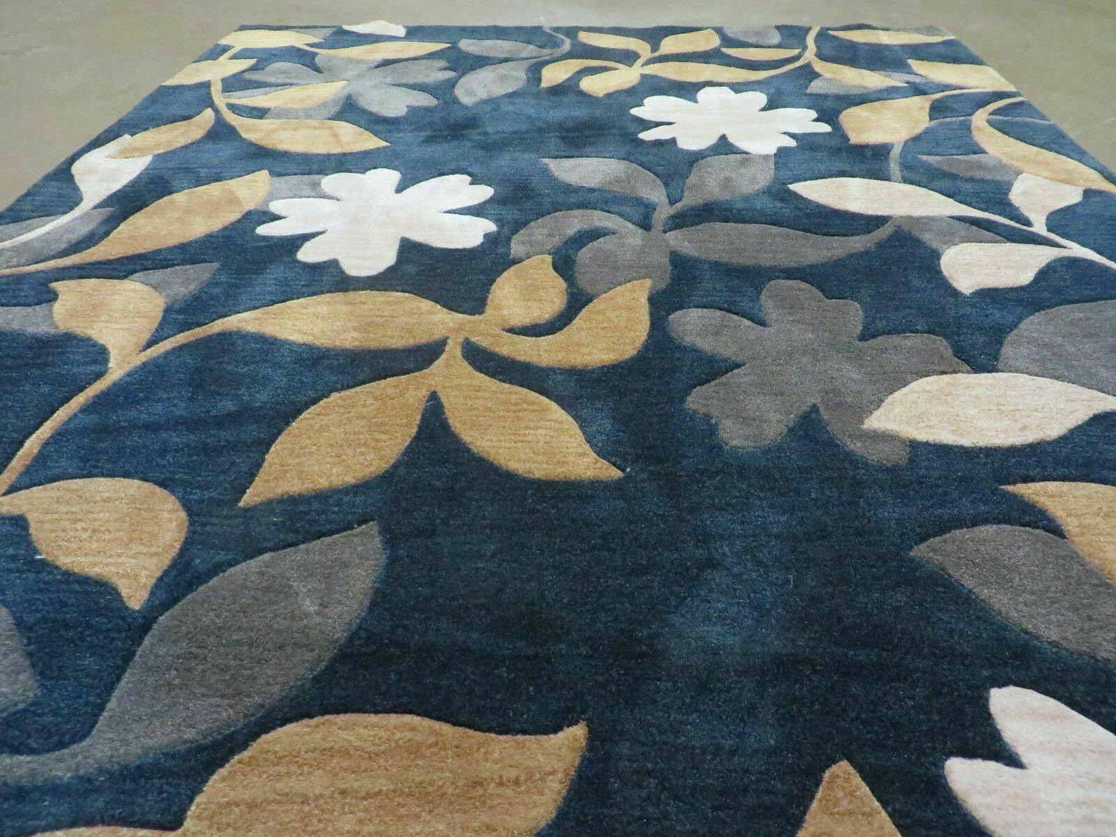 5' X 8' Abstract Modern Contemporary Style Hand Tufted Wool Rug Floral Flowers Nice Black - Jewel Rugs