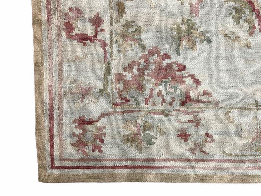 9x12 Flatweave Aubusson Needlepoint Rug, New, Beige, Tan, Green, Handmade, Hand-Knotted Area Rug, French European Carpet, Flowers - Jewel Rugs