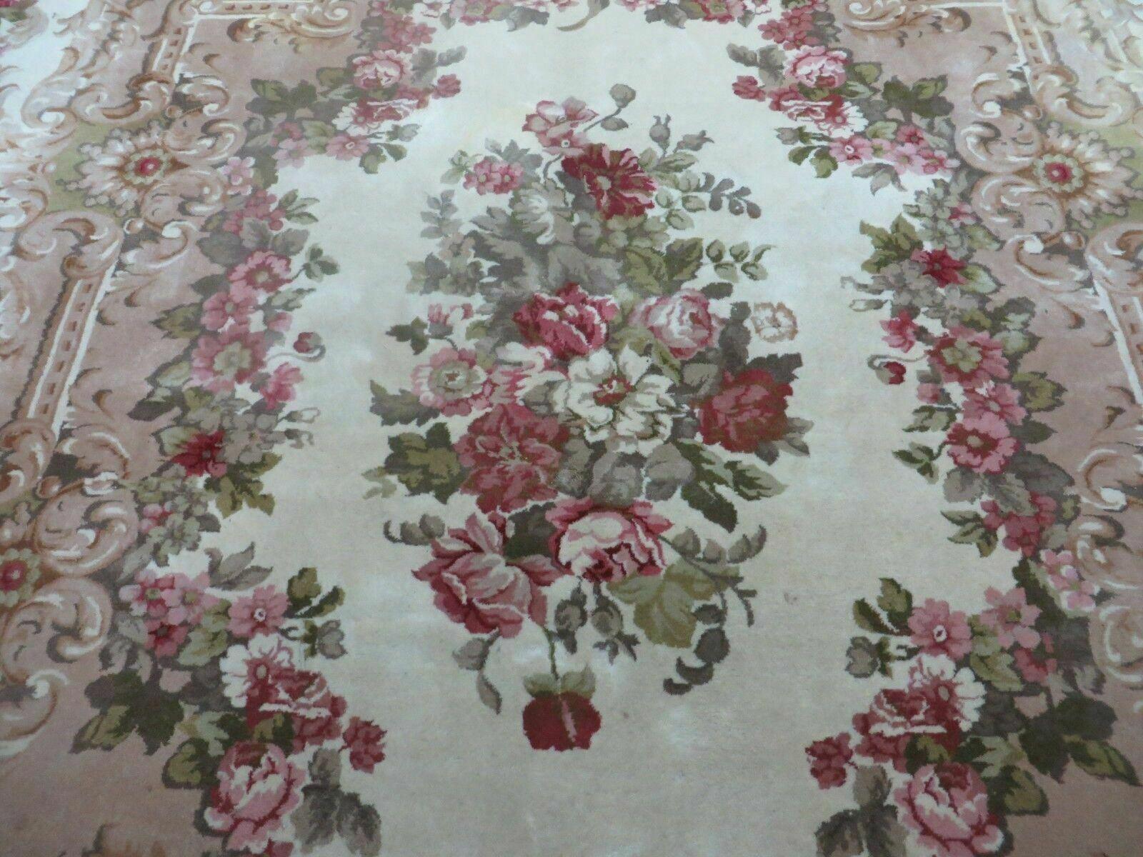 8' X 10' Vintage Chinese Handmade Wool Rug Aubusson Savonnerie Design Nice - Jewel Rugs