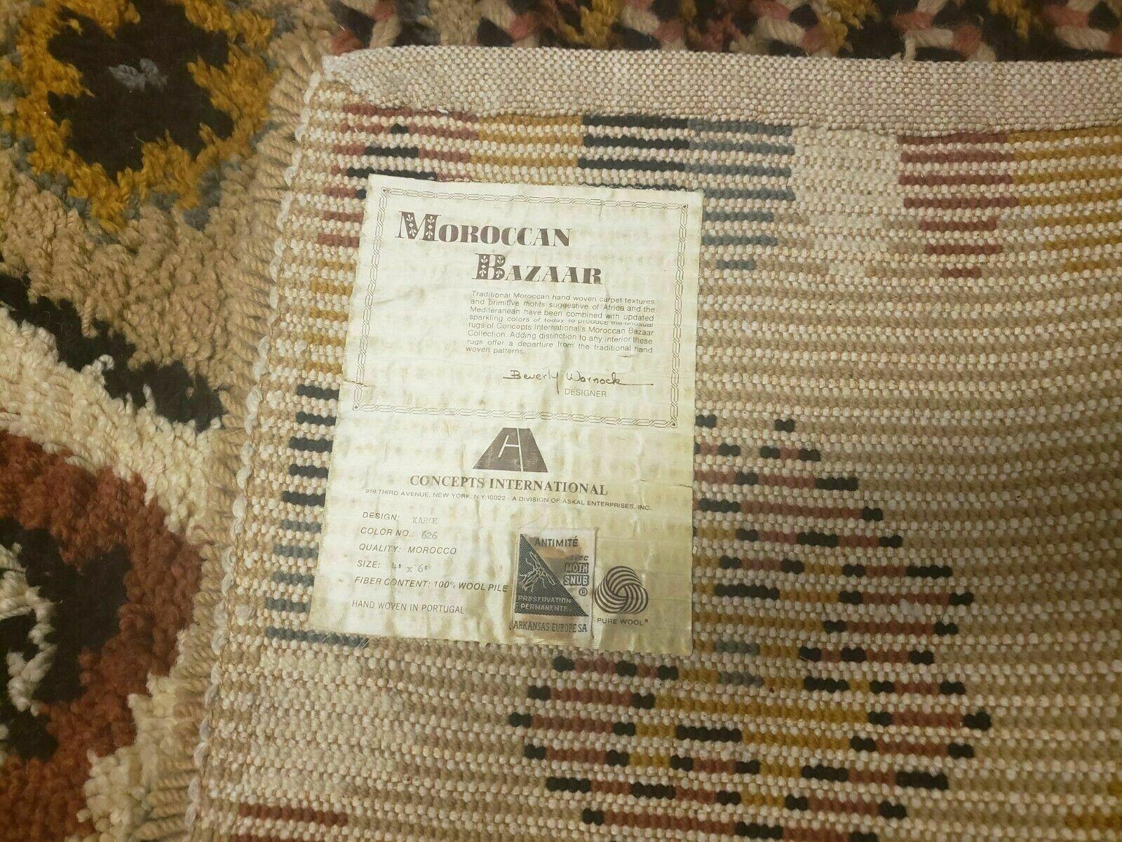 Portuguese Rya Style Shag Rug Moroccan Design, 4x6 Vintage Colorful Geometric Rug, Handmade Wool Gold Tan, Soft Pile Rug - Jewel Rugs